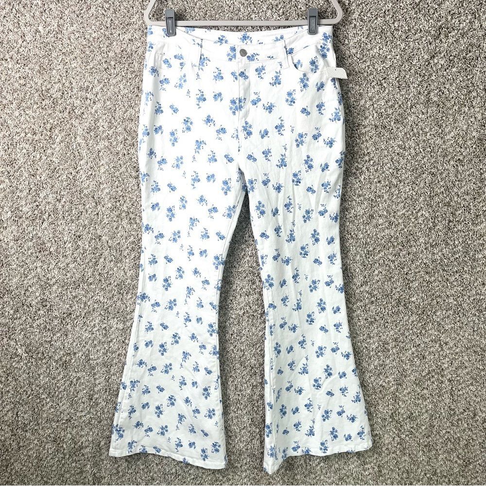 Altar'd State White Floral Boot Cut Pants - Blue Print
